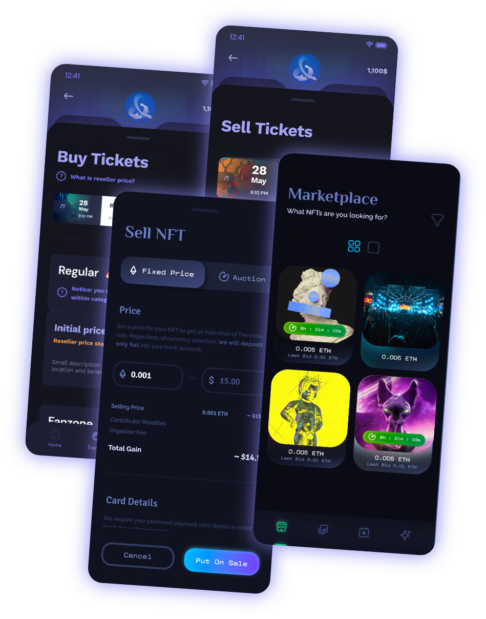pictures of ComeTogether ticketing app