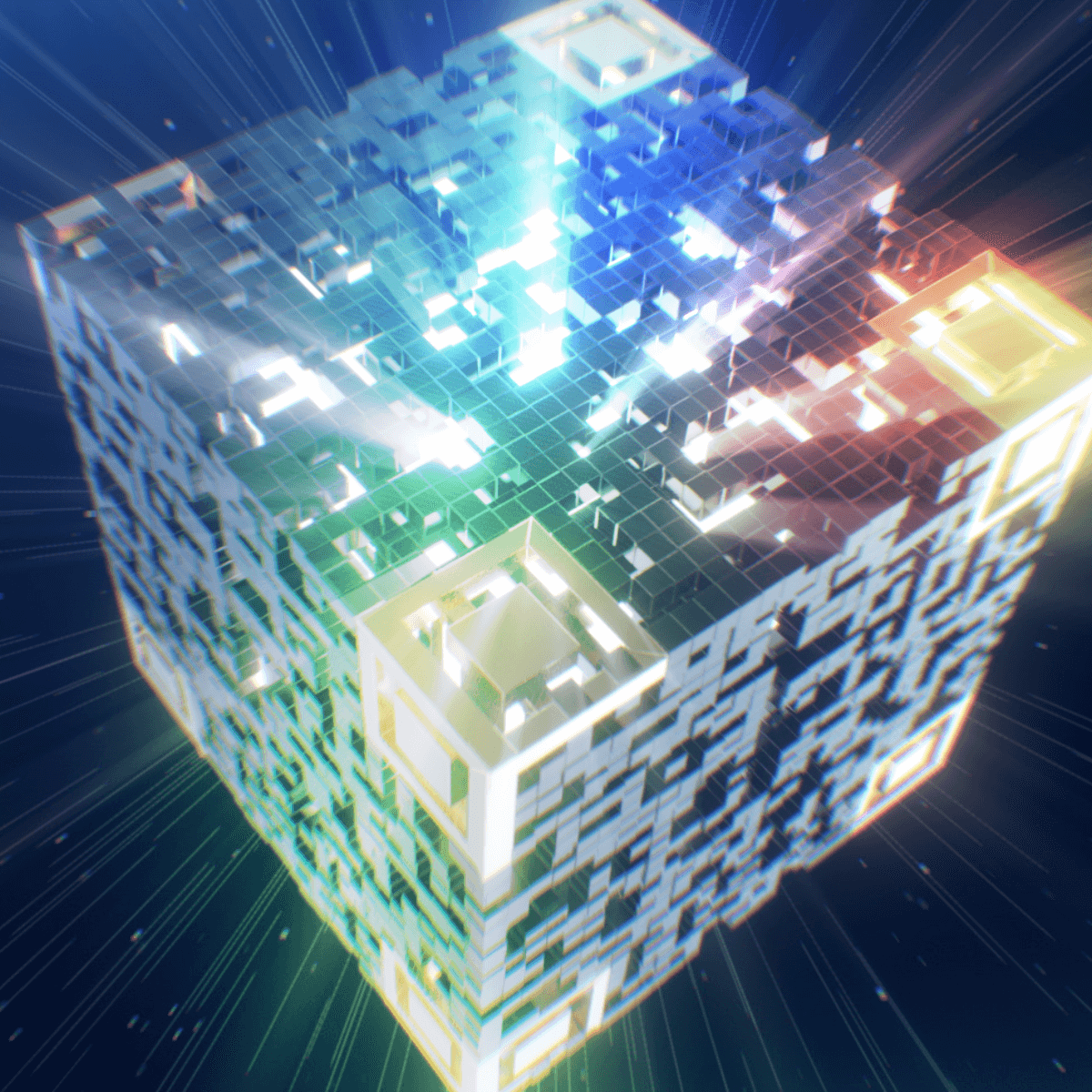 3D render cube consisting of QR codes