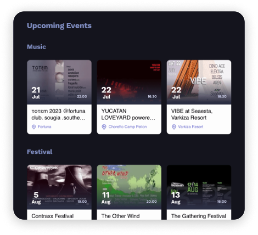 Screenshot of ComeTogether's Ticketing App Dashboard displaying multiple events.